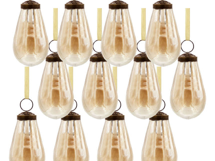 Luster Tear Drop Ornament, Glass Decorative Hanging Christmas Tree Ornaments For Holiday Party Decorations (Set of 12)