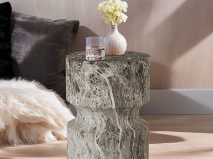 Outdoor Geometric Round End Table - Marble