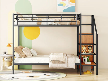 Bunk Bed With Lateral Storage Ladder And Wardrobe