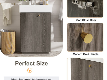 Bathroom Vanity With Sink, Freestanding Wood Grain Cabinet With Storage