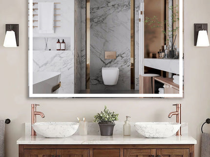 LED Bathroom Vanity Mirror Wall Mounted Adjustable / Warm / Natural Lights Anti-Fog Touch Switch With Memory Modern Smart Large Bathroom Mirrors