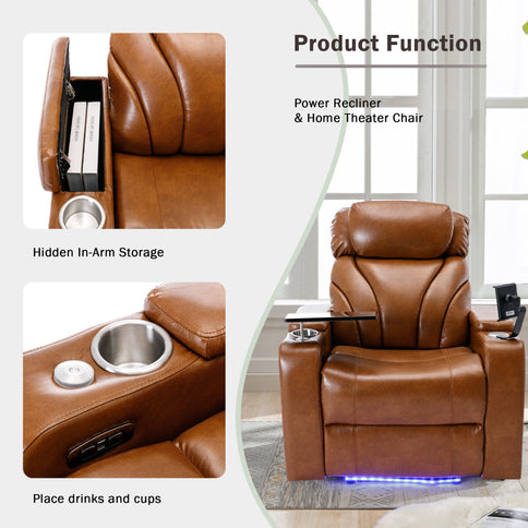Power Motion Recliner Electric Power Recliner With USB Charging Port, Hidden Arm Storage, Convenient Cup Holder And tooth Speaker