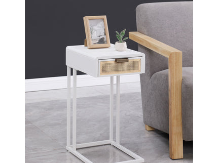 Kenneth - C Shape Side Table With Single Drawer - White