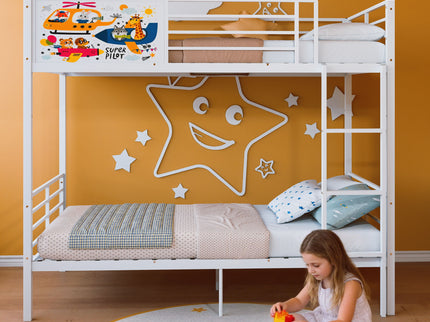 Bunk Bed, Convertible To 2 Separate Twin Size Beds With Full Length Guardrail & Ladder, No Box Spring Needed - White