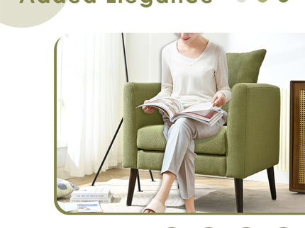 Barrel Chair, Modern Accent Chair, Fabric Armchair Club Chair, Upholstered Arm Chair With Solid Wood Legs, Waist Pillow, Padded Single Chair For Living Room / Bedroom / Study / Waiting Room - Olive Green
