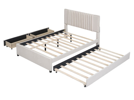 Upholstered Platform Bed With Drawers, Classic Headboard Design