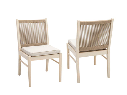Cordoba - Dining Chair (Set of 2) With Acacia Wood Frame And Water Repellent Fabric - Beige / Yellow