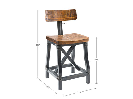 Industrial Counter Stool With Back Removable Solid Acacia - Amber
