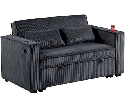 Modern Style Convertible Sofa With Pull-Out Bed, USB Ports & Cup Holders