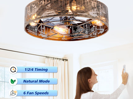 20" Iron Art Ceiling Fans With Remote, Flush Mount Ceiling Fan With 6 Speeds Reversible Motor, Not Included Bulbs - Blush / Gold / Bronze