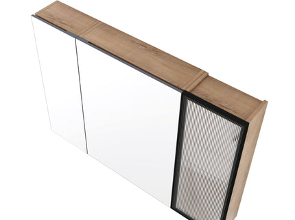 Wall Mounted Bathroom Mirror Cabinet With Soft Close Door, Adjustable Shelves - Imitative Oak