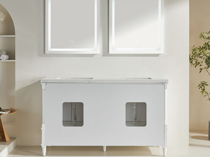 Freestanding Double Bathroom Vanity With Extra Black Handles - White