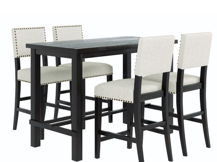 5 Piece Counter Height Dining Set, Classic Elegant Table And 4 Chairs - Espresso / Beige