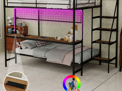 Bunk Bed With Built In Desk And LED Lighting
