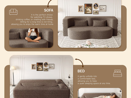 Modern Floor Sleeper Sofa Bed With 2 Pillows, Convertible Twin Size Folding Mattress For Living Room