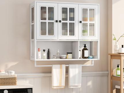 3 Door Wall Cabinet With Glass Door And Towel Bar