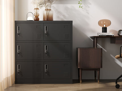6 Door Employee Storage Locker, Lockers For Office, Gym, School, And Home With Card Slot - Black
