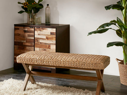 Bench With Water Hyacinth Seat - Brown