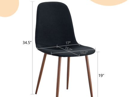 Luxury Simple Chair (Set of 4) Linen Cotton High Resilience Dining Chair With Metal Color Leg - Black / Walnut