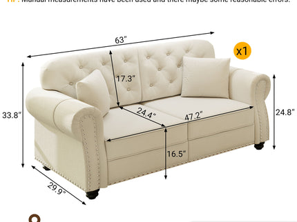 Upholstered Chesterfield Sofa With Nailhead Trim And Rolled Armrests