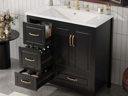 Bathroom Vanity With Sink, Soft Closing Doors & Drawers, Metal Handles