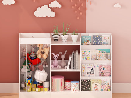 Bookshelf And Toy Storage, 3 Tier Montessori Bookcase With Stuffed Animal Organizer - White