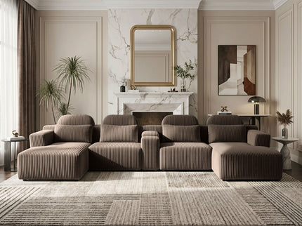 U-Shaped Sectional Sofa With Chaise Lounge And Cup Holders