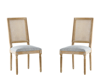 French Country Dining Chair With Rectangular Cane Backrest And Smooth Upholstered Seating