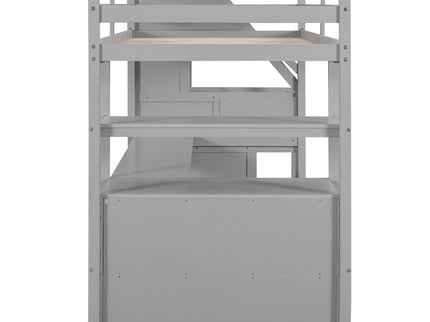 Loft Bed With Desk, Shelves, 2 Drawers, Storage Staircase