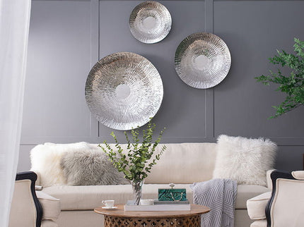 Textured Oversized Disc, Wall Decor For Living Room (Set of 3) - Silver