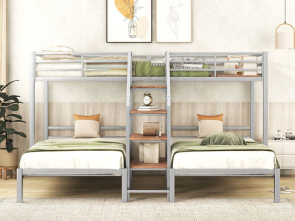 Metal Bunk Bed With Storage Shelves Staircase