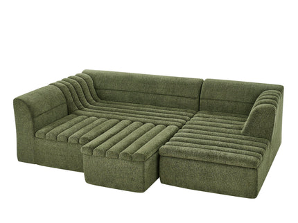 U-Shaped Modular Sectional Sofa With Chaise And Movable Ottoman With Wave-Shaped Armrest