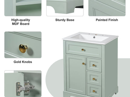 Modern Bathroom Vanity With Sink, 3 Drawers & Cabinet With 2 Tier Door Storage