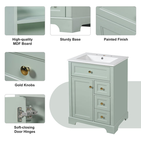 Modern Bathroom Vanity With Sink, 3 Drawers & Cabinet With 2 Tier Door Storage