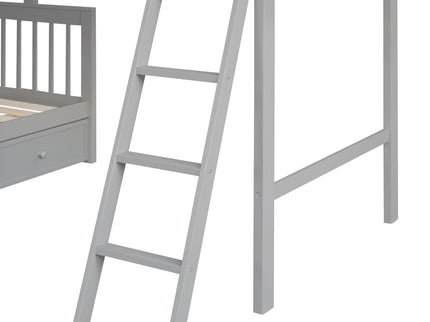 Solid L Shaped Bunk Bed With 3 Drawers, Ladder And Staircase