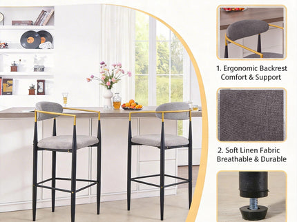 Upholstered Bar Stool With Ergonomic Design (Set of 2)