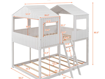 Bunk Bed With Roof, Window, Guardrail, Ladder