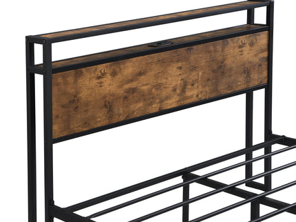 Platform Bed Frame With Wooden Headboard And Footboard, USB Liner
