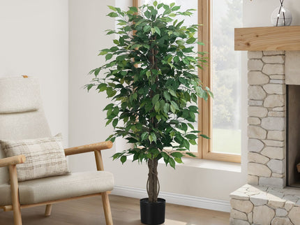58" Tall, Artificial Plant, Ficus Tree, Indoor, Faux, Fake, Floor, Greenery, Potted, Decorative - Green / Black