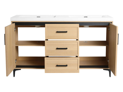 Original 60" Freestanding Bathroom Vanity With Double Resin Sink Plywood Soft Closing Doors & Drawers - Oak