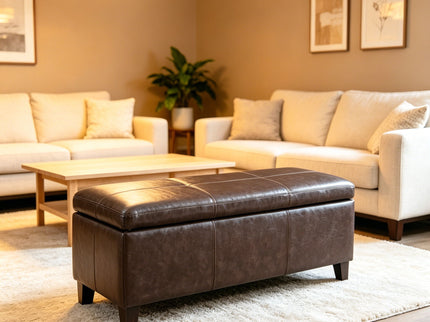 Rectangle Storage Ottoman Bench For Living Room - Brown