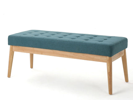Vibratory - Button Tufted Upholstered Ottoman With Splayed Wooden Legs - Teal / Natural