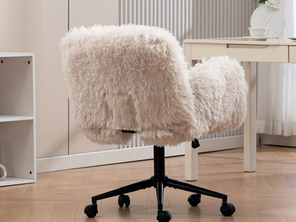 Swivel Chair With Adjustable Armrests And Wheels For Home Office - Beige