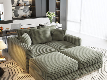 Convertible Deep Seat Sofa With Soft Pillows And Ottomans