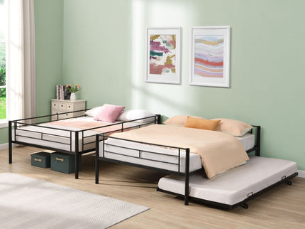 Full Over Full Modern Metal Bunk Bed With Trundle - Black