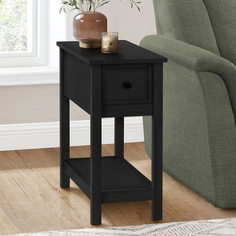Accent End Table, 2 Tier, Narrow, Lamp, Storage Drawer, Charming Design