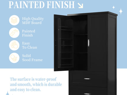 Tall Bathroom Storage Cabinet With 2 Doors And Drawers, Adjustable Shelf