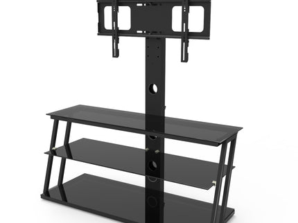 Multi-Function Angle And Height Adjustable Tempered Glass TV Stand - Black
