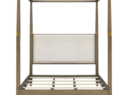 Queen Canopy Bed Frame With Upholstered Headboard - Brown