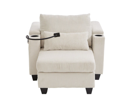Convertible Chaise Lounge Sofa Chair With USB Ports, Cup Holders, Phone Holder And Storage
